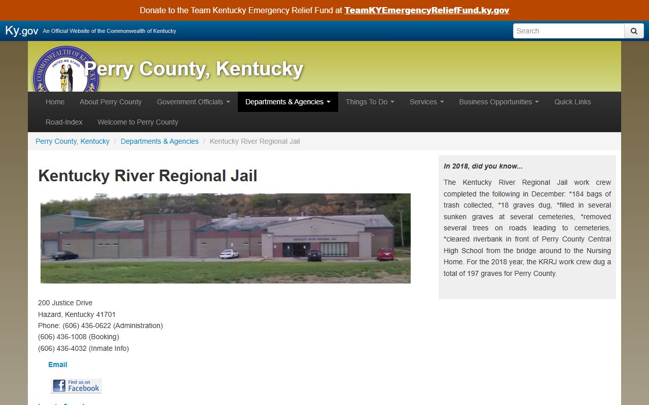 Perry County inmate search Kentucky River Regional Jail official page