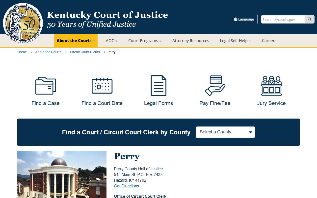 Perry County court records after arrest contact page for the Hall of Justice