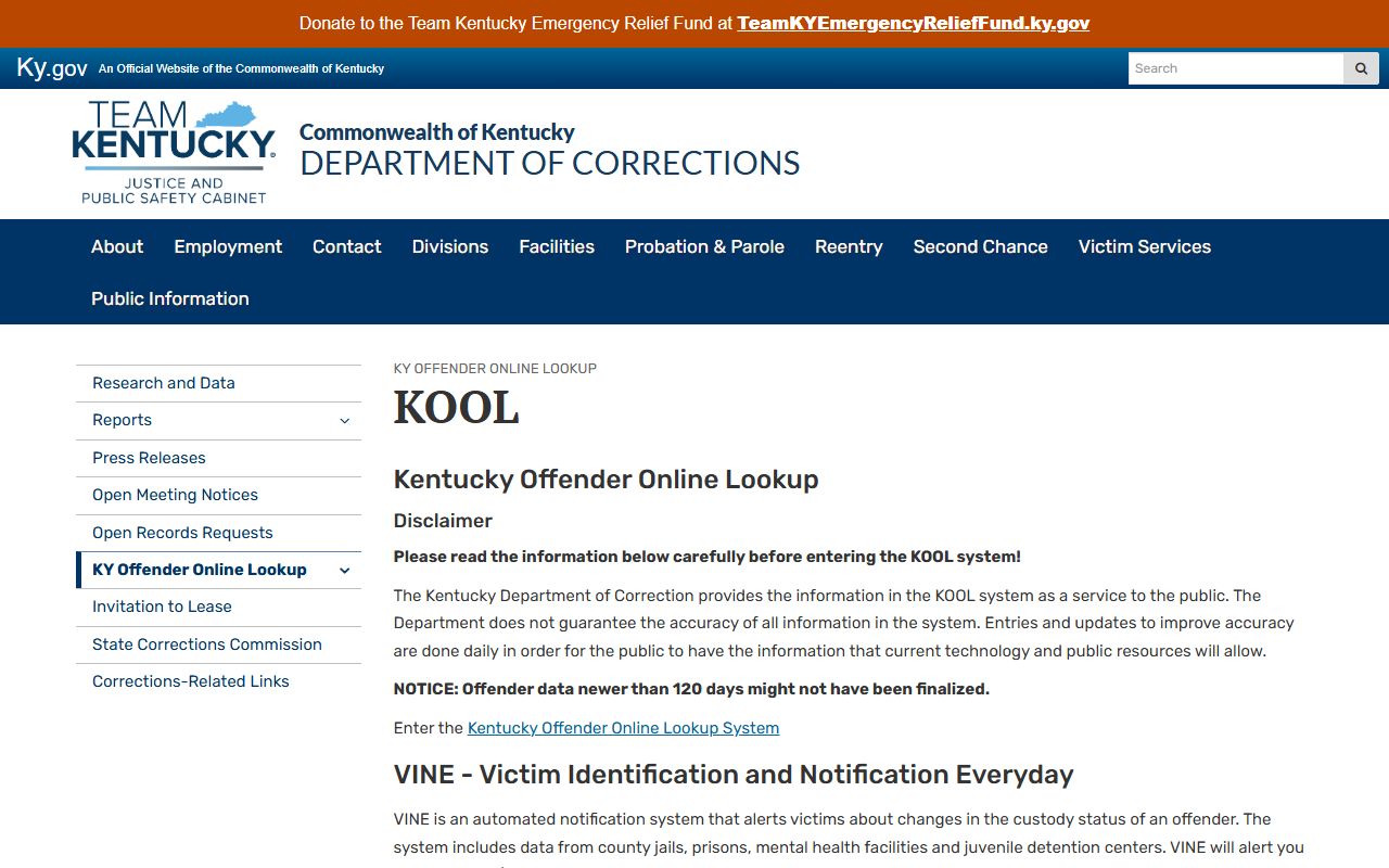 Perry County inmate lookup KDOC KOOL and VINE information